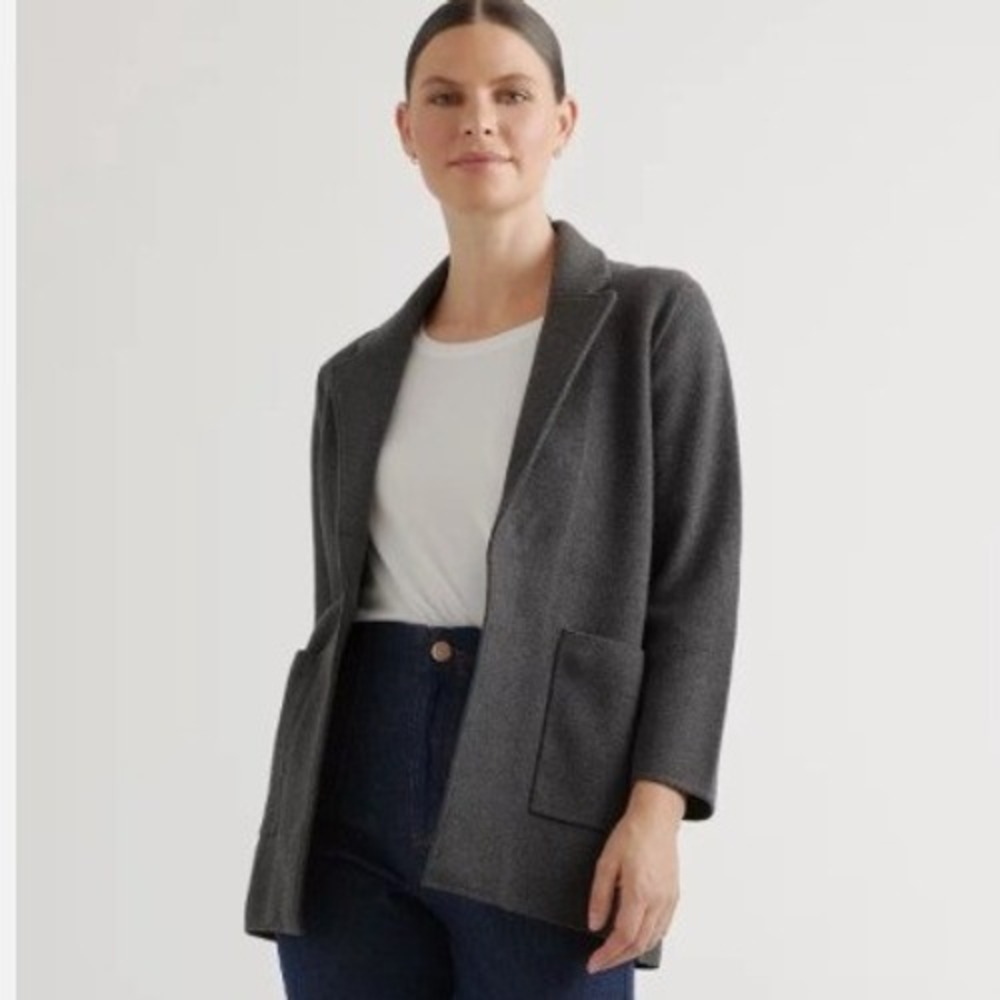 Quince Knit Blazer Womens Medium Charcoal Grey 100% Organic Cotton SHWDC01